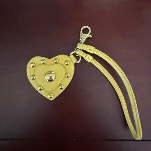 Tory Burch Yellow Studded Leather Heart Shaped Wrist/Key Strap